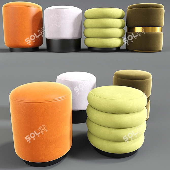 Stylish Poufs Set for Home Decor 3D model image 1