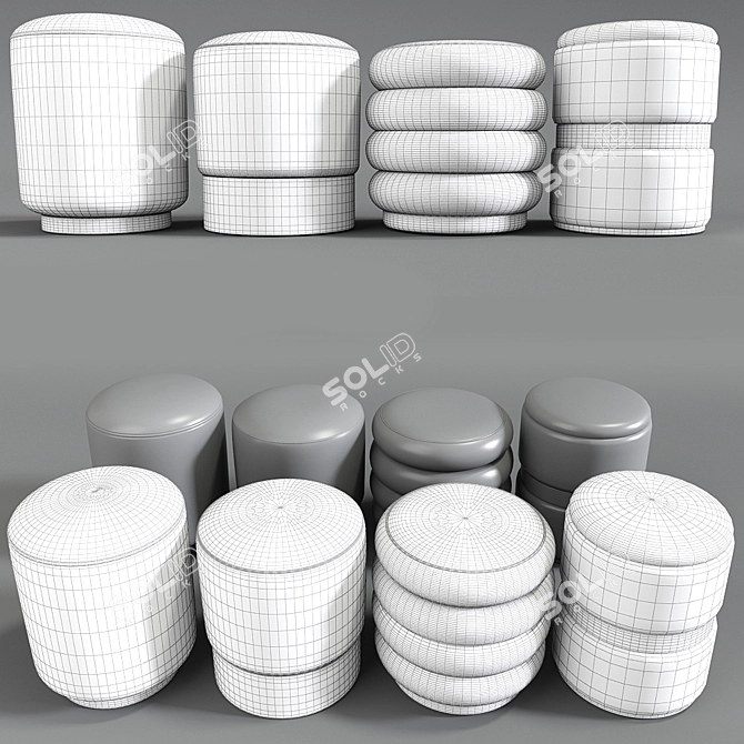 Stylish Poufs Set for Home Decor 3D model image 2