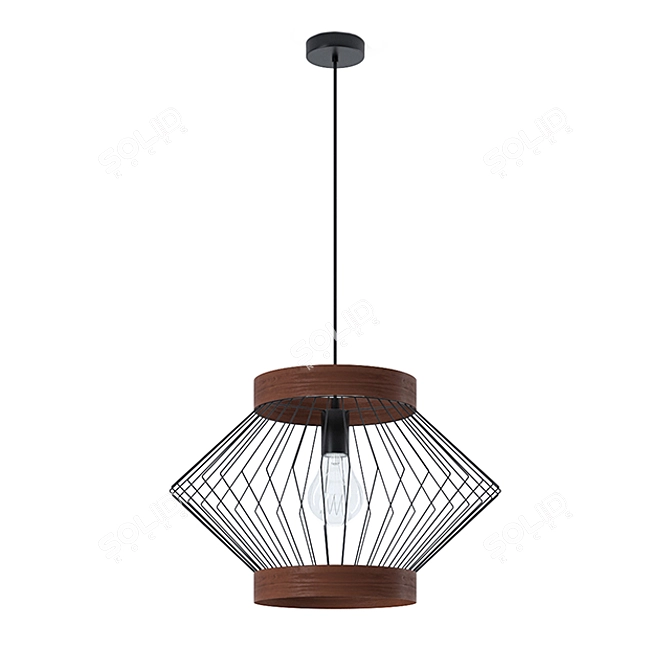 Elegant Black Wood Pendant Light 3D model image 1