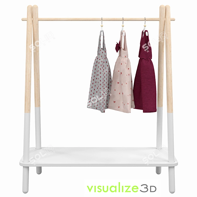 Adorable Baby Dresses in Wood Rack 3D model image 1