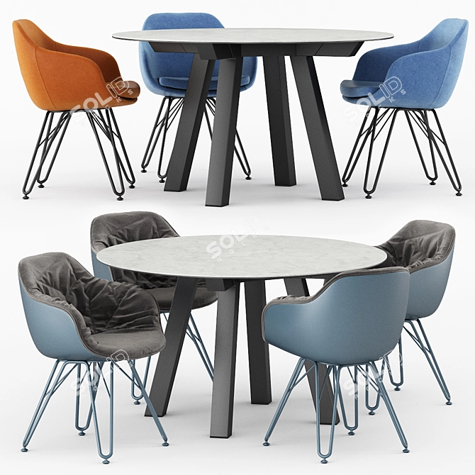 Modern Duero fixed table & Lap 4051, Lap 4052 chairs by Dressy 3D model image 1