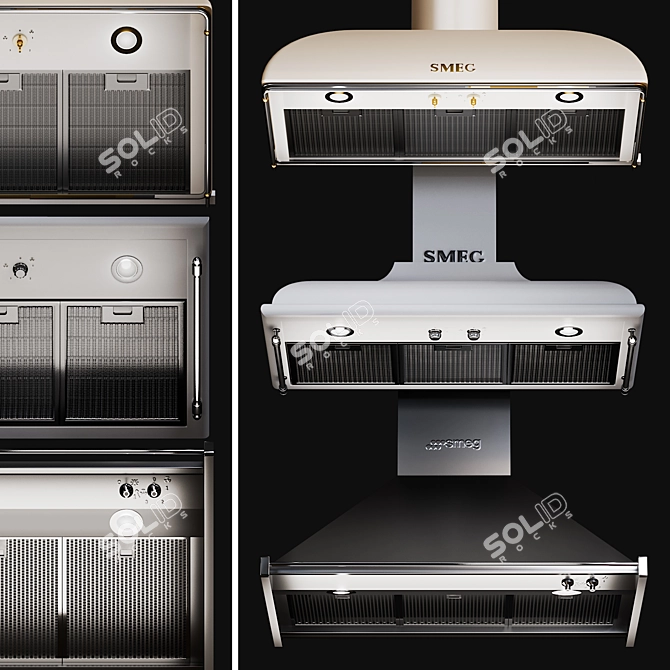 Sleek Smeg Kitchen Hoods Set 3D model image 1