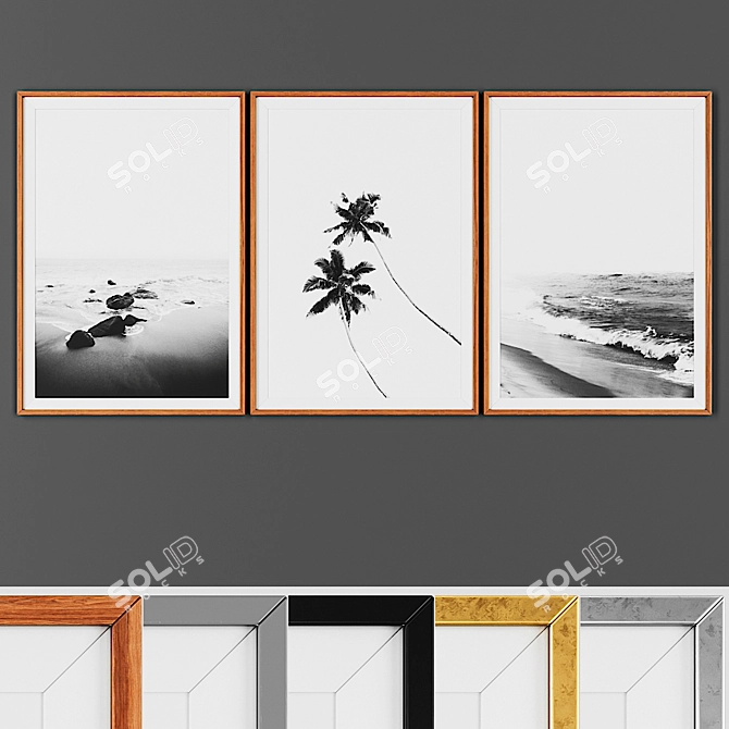 Modern Picture Set with 3 Frames 3D model image 1