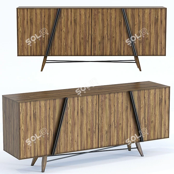 Retro Oak Sideboard - Madrid Magic 3D model image 1