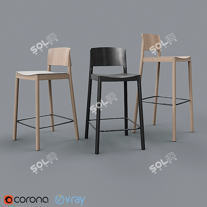 Elegant Grace Barstool by Swedese 3D model image 1