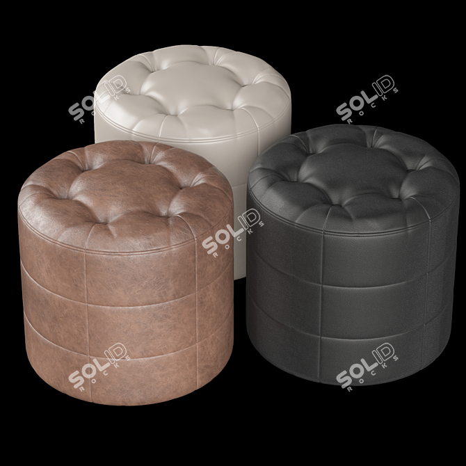 Round Leather Pouf Vento 3D model image 1