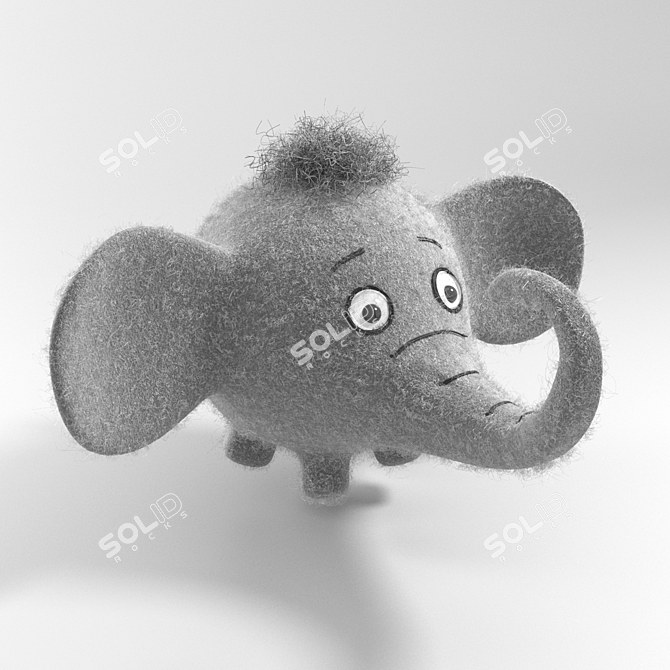 Cute Felt Grey Elephant Toy 3D model image 1