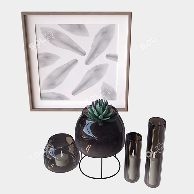 Elegant Decor Set: Terrarium, Candle & Frame 3D model image 2