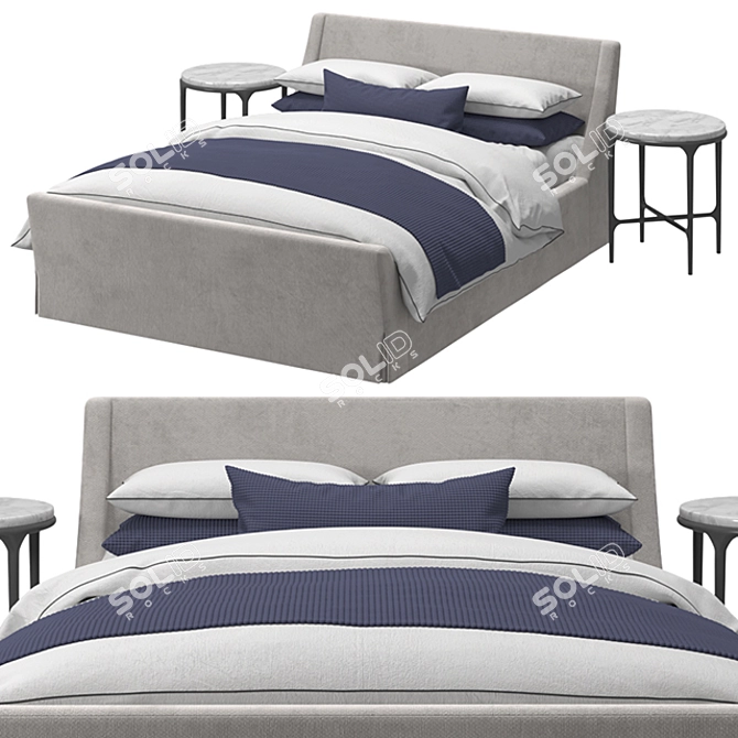 Luxury Slipcovered Bed & Forged Bedside Table Set 3D model image 1