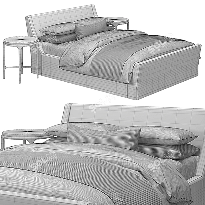 Luxury Slipcovered Bed & Forged Bedside Table Set 3D model image 3