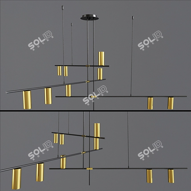 Elegant Black & Gold Chandelier 3D model image 1