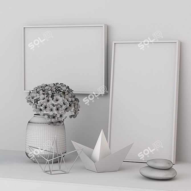 Sea-inspired Decor Set: Paintings, Ships, Stones, and Vase 3D model image 3