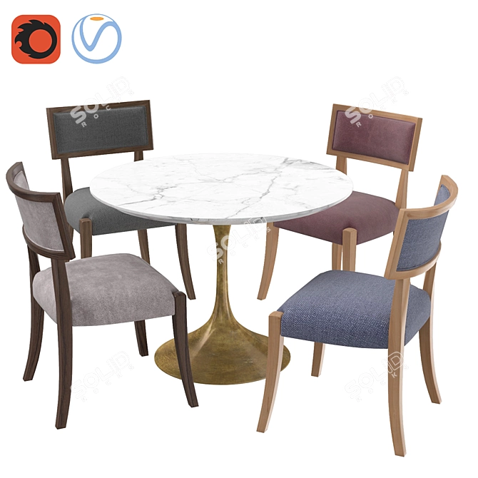 Modern Aero Round Dining Table Set with Classic Klismos Chair 3D model image 1