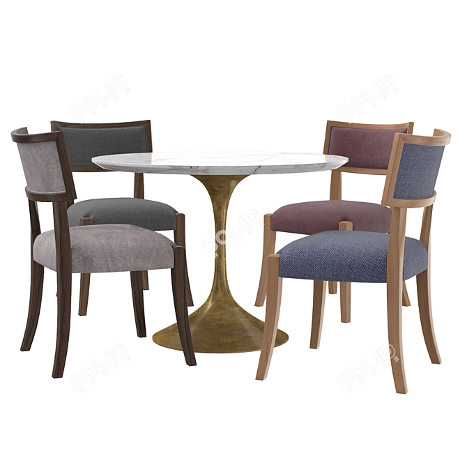 Modern Aero Round Dining Table Set with Classic Klismos Chair 3D model image 2