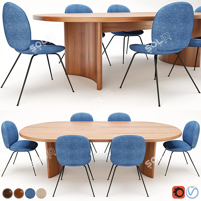 Elegant Wood and Fabric Dining Set 3D model image 1