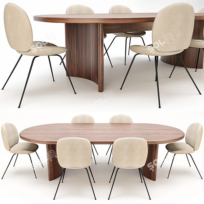 Elegant Wood and Fabric Dining Set 3D model image 2
