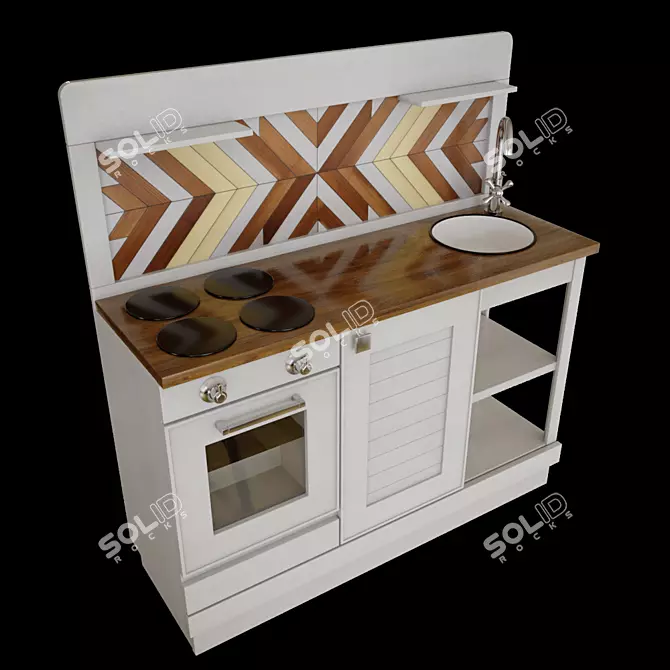 Scandi Kids' Wooden Kitchen 3D model image 1