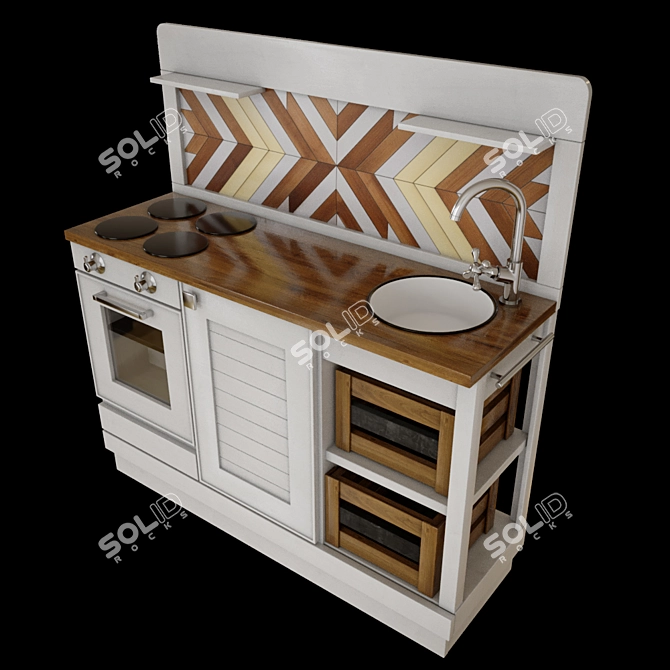 Scandi Kids' Wooden Kitchen 3D model image 2