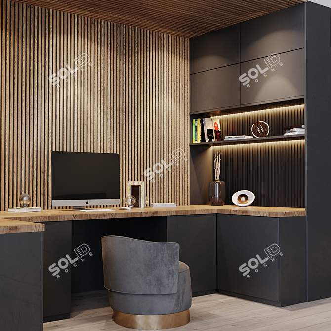 Title: Sleek Modern Workplace Desk 3D model image 2