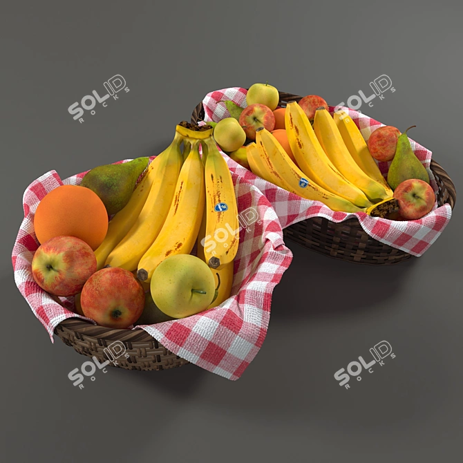 Handcrafted Rattan Fruit Baskets 3D model image 1