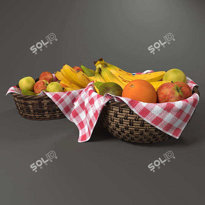 Handcrafted Rattan Fruit Baskets 3D model image 3