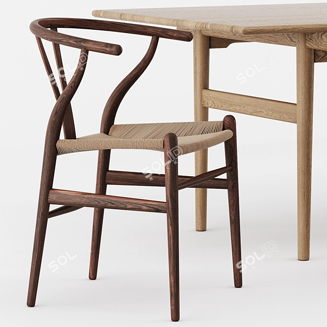 Stylish CH24 Chair and CH327 Table by Carl Hansen 3D model image 2