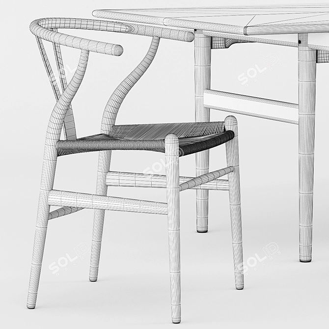 Stylish CH24 Chair and CH327 Table by Carl Hansen 3D model image 3