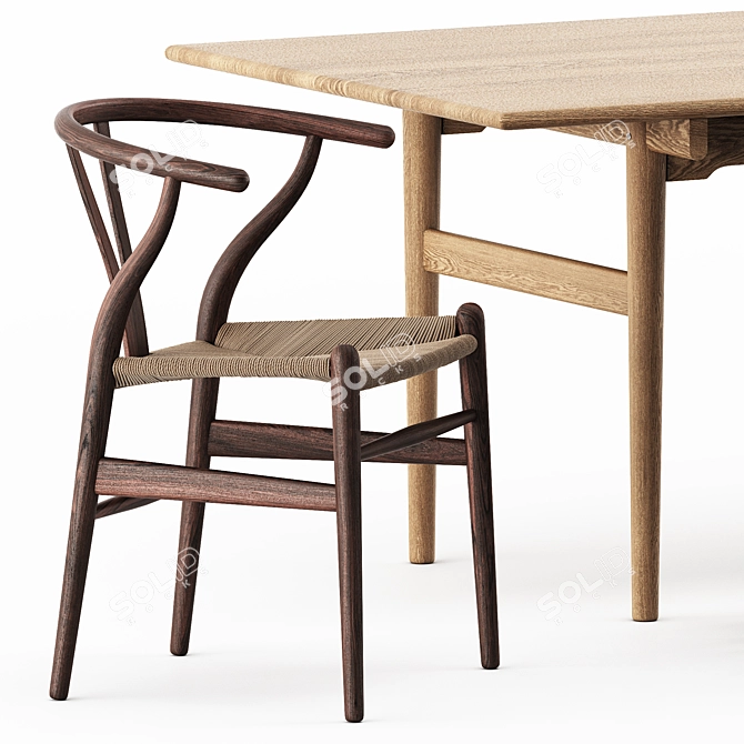 Stylish CH24 Chair and CH327 Table by Carl Hansen 3D model image 8