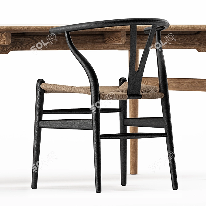 Stylish CH24 Chair and CH327 Table by Carl Hansen 3D model image 10