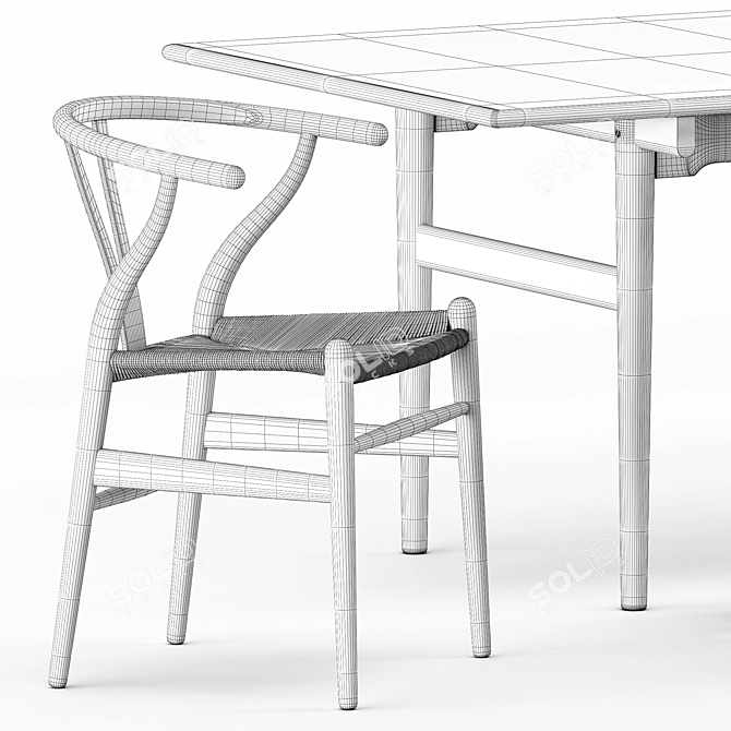 Stylish CH24 Chair and CH327 Table by Carl Hansen 3D model image 11