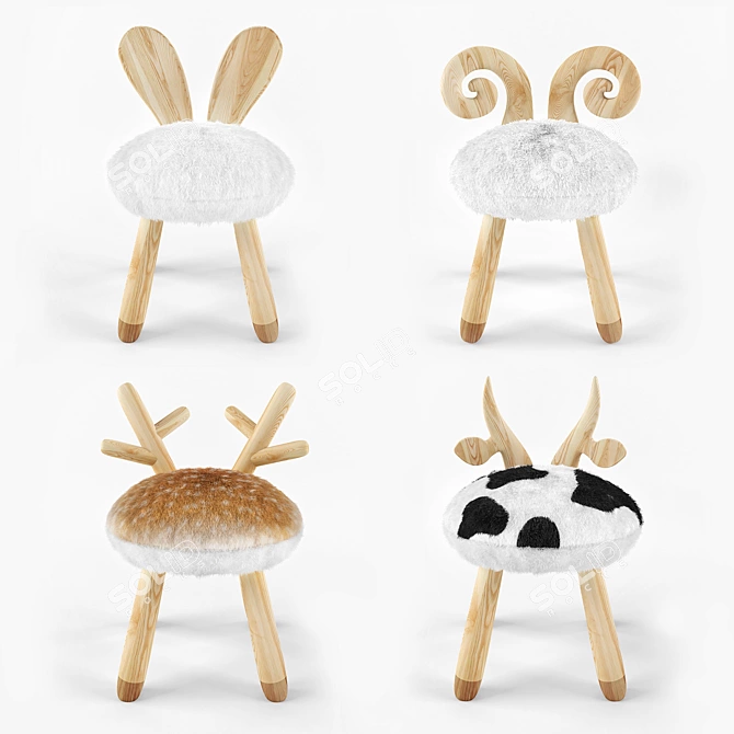 Animal Wooden Set - Handmade High-Quality Chairs & Table 3D model image 3