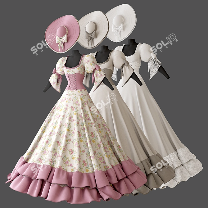 Ethereal Fluffy Dress 3D model image 1