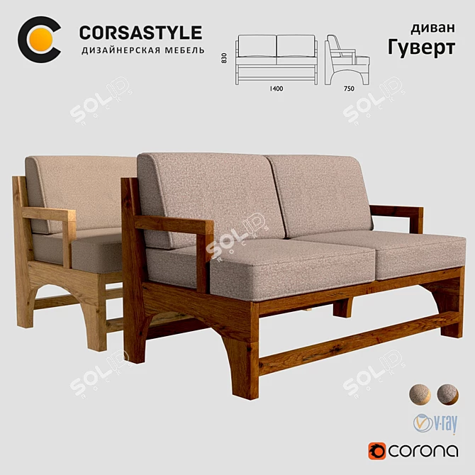 Elegant Govert Sofa: Best in Style 3D model image 1