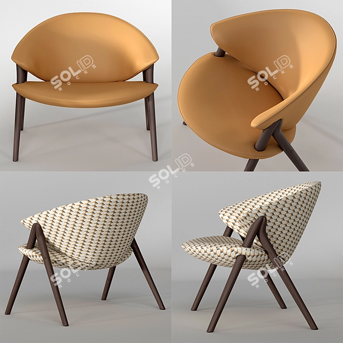 Modern Maple Wood Armchair: Zanotta Oliva 3D model image 2