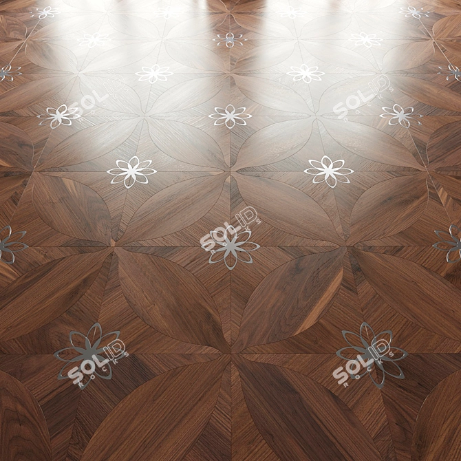 Luxury Walnut Parquet Tile - Handcrafted Steel Inlay 3D model image 1