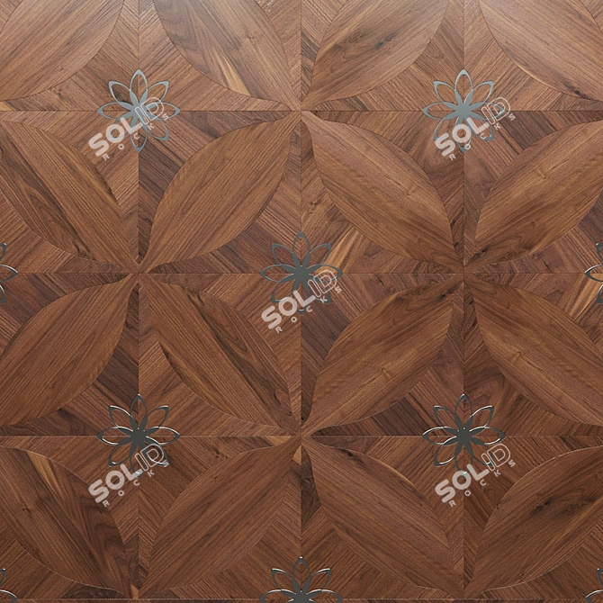 Luxury Walnut Parquet Tile - Handcrafted Steel Inlay 3D model image 2