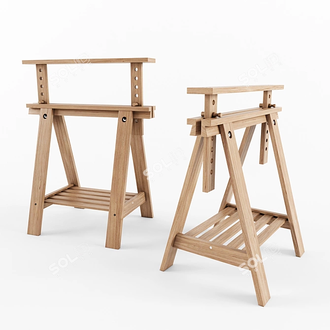 Versatile Birch Trestle with Shelf 3D model image 1