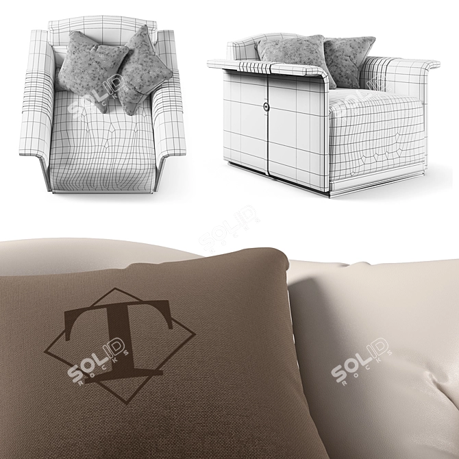 Elegant Medison Armchair: Leather, Cloth, Wood 3D model image 3