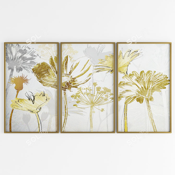Elegant Gold Flower Frame Set 3D model image 1