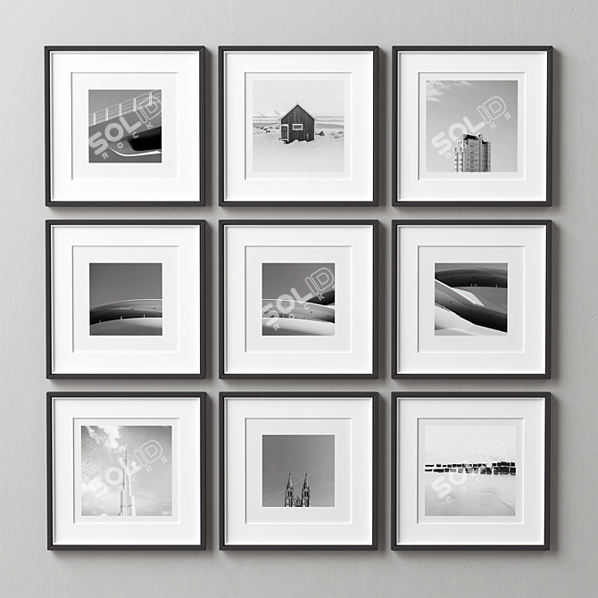 Artistic Frame Set: 9 Frames, 4 Colors 3D model image 1