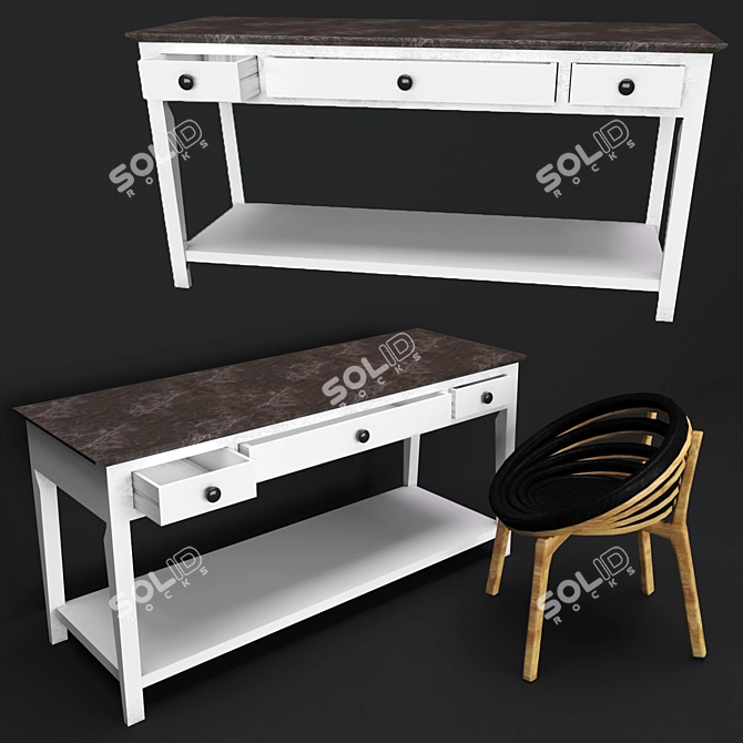 Controllable Bedroom Table & Chair 3D model image 1