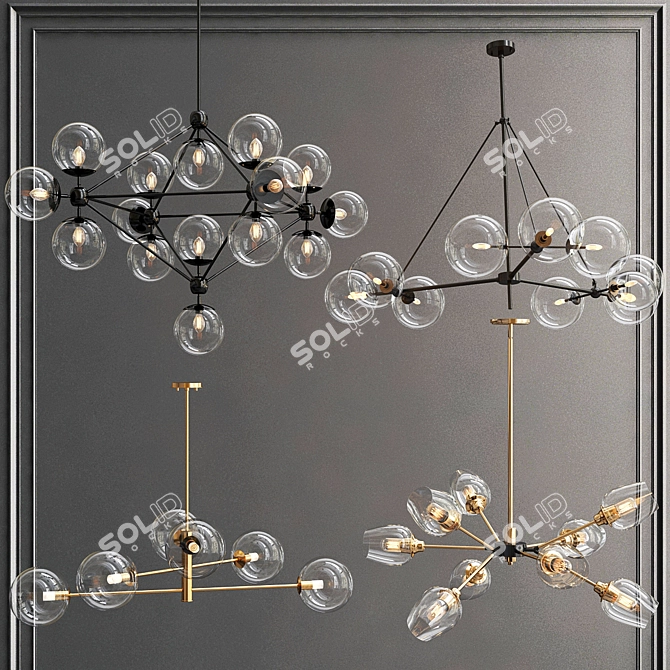 Elegant Glass Bole Chandeliers Collection 3D model image 1