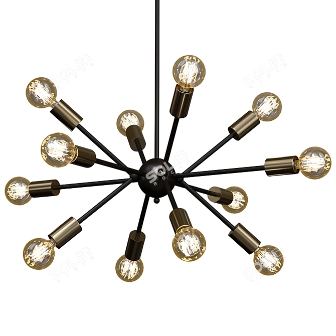 Industrial Black-Gold Chandelier 3D model image 1