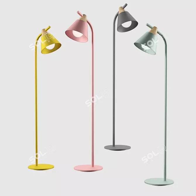 Elegant Metal and Wood Floor Lamp 3D model image 1