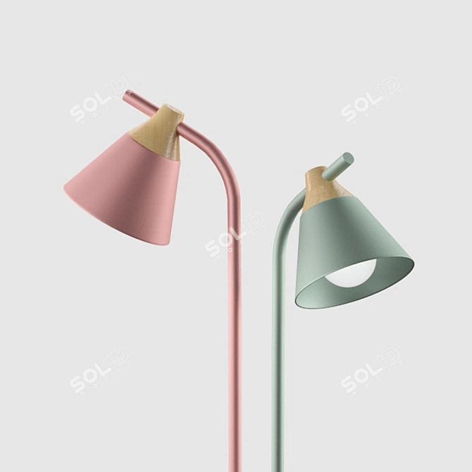 Elegant Metal and Wood Floor Lamp 3D model image 2