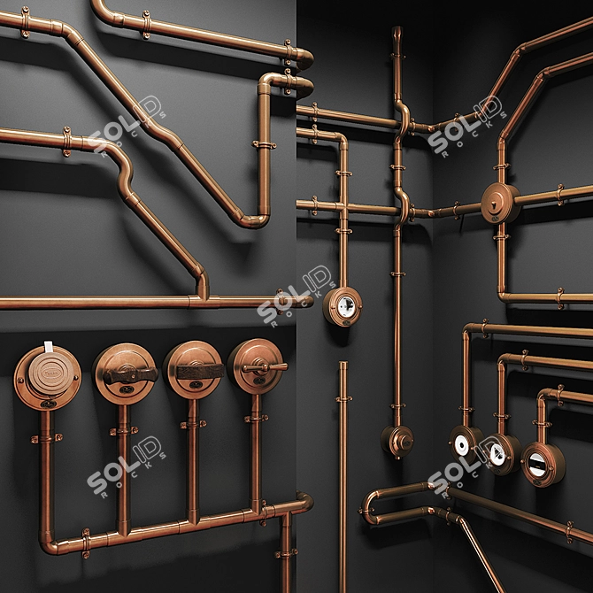 Retro Metal Pipe Wiring 3D model image 2