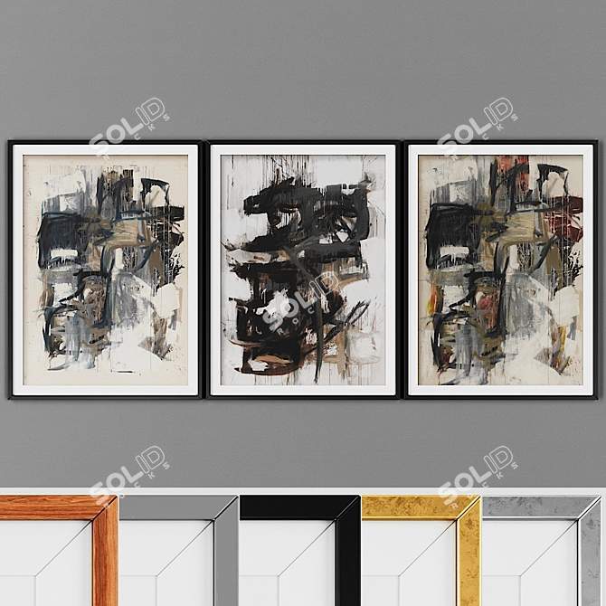 Modern 3-Piece Picture Set with Frame Options 3D model image 1