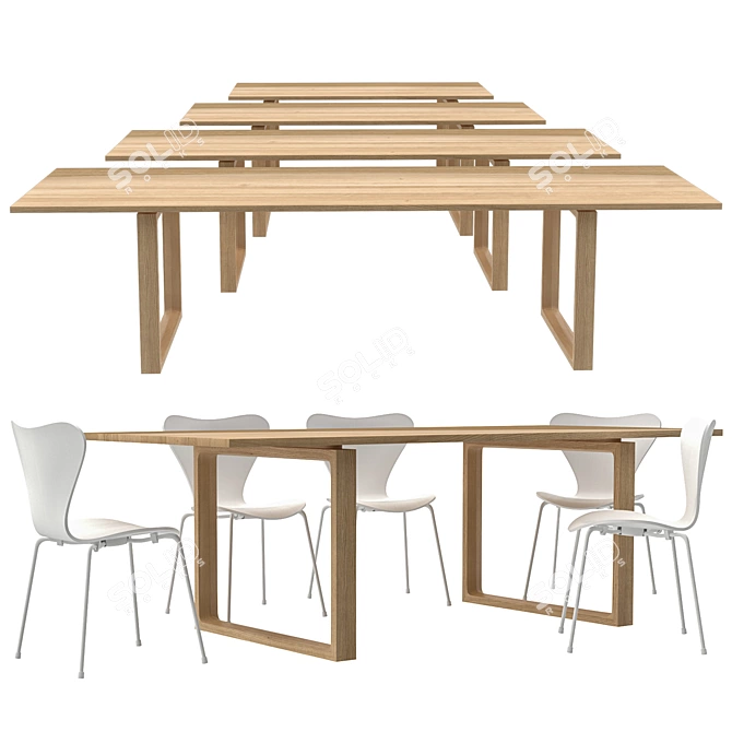 Elegant Oak Essay Table & Series 7 Chairs 3D model image 2