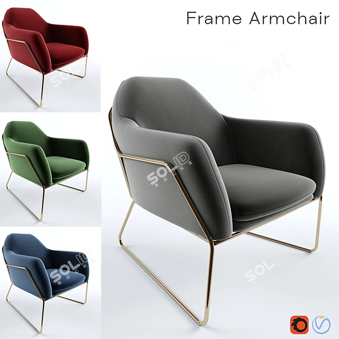 Grass Velvet Frame Armchair 3D model image 1