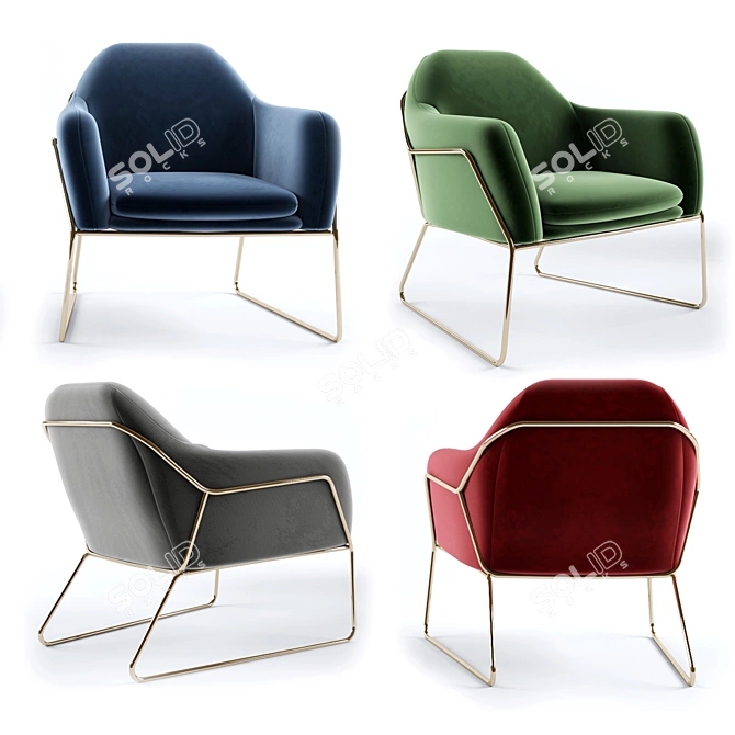 Grass Velvet Frame Armchair 3D model image 2